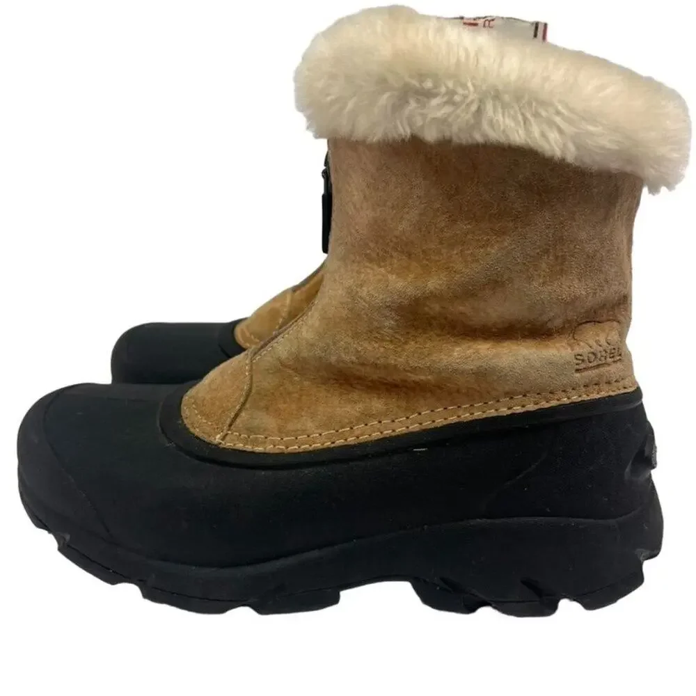 SOREL Snow /Rain Boots Womens Sz 6 Black & Tan Short Zip Suede